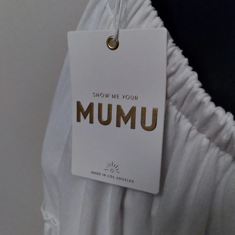 NWT SHOW ME YOUR MUMU Lovely White Linen Blend Tiered Ruffled Midi Dress, XS - Picture 9 of 11
